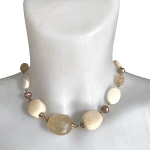 Nygard Collection Cream and Gold Textured Beaded Necklace NWT